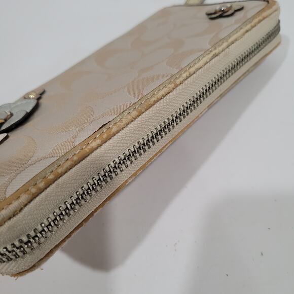 Coach Wallet Continental Canvas Floral Signature Beige Large Embellished Fair - Picture 3 of 9